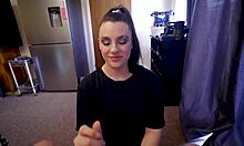 Gorgeous POV GF sucks cock with eye contact until swallow