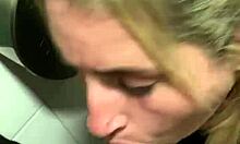 Feeling The Thrill As Latina Blonde Sucks Cock In Public Cinema Bathroom