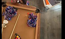 Cheerleader Enjoys Gentle Encounter At Pool Hall