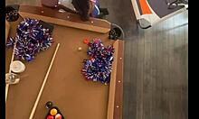 Cheerleader Enjoys Gentle Encounter At Pool Hall