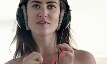 Petite brunette teen strips in lingerie