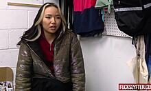 The jacket mishap asia lee kneels for creamy conclusion