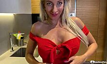 Smoking Blonde Milf Teases with Her Big Assets.