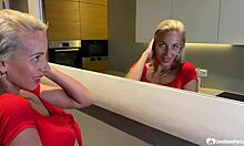 Smoking Blonde Milf Teases with Her Big Assets.