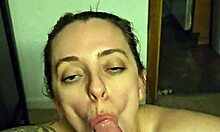 Watch this milf give a rough blowjob and get creampied!