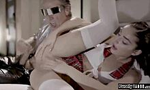 Teen ai deepthroats and gets anal reamed by old customer with big cock