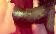 Chubby Brunette Sucks Cum From Big Black Cock!