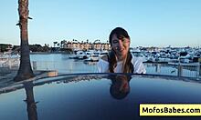 sexy asian teen 18+ shows off big natural boobs outdoors to friend.