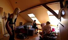 Backstage Threesome Party in School Uniforms