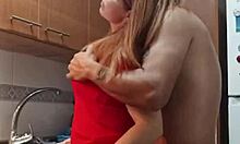 Couldn't resist fucking mother-in-law in kitchen!