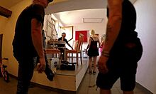 Backstage Threesome Party in School Uniforms