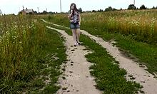 Sexy milf Frina pissing in public toilet with wet pussy