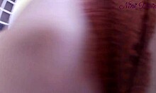 generous girl adjusts her big panties in the kitchen