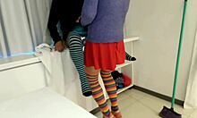 cleaning girl teases pervert with big ass and cock