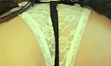 Tiny asian maid strips and cums on puffy pussy with wand?