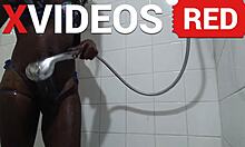 I’m stunned by real amateur black beauty with long legs in shower