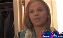 Young blonde babe masturbates close-up