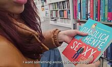 Bookstore girl removes condom during car riding and cumshot