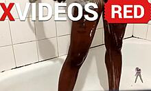 I’m stunned by real amateur black beauty with long legs in shower