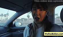 Asian Hottie Plays With Natural Boobs In Car With Friend