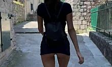 Risky public sex with 18yo brunette flashing 😏