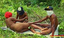 she enjoys fucking two big fat cocks in the bush