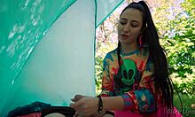 Slutty Hippie Gives Free Handjob in Outdoor Tent