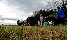 Redhead Flashes Ass in Miniskirt Outdoors During Lingerie Try-On