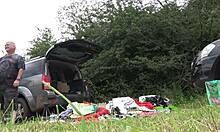 Redhead Flashes Ass in Miniskirt Outdoors During Lingerie Try-On