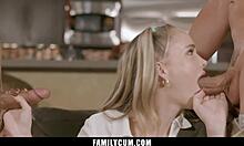 Stepdaughter Handles Daddy and Stepbrother's Cocks Like a Pro