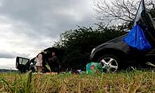 Redhead Flashes Ass in Miniskirt Outdoors During Lingerie Try-On