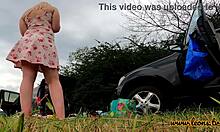 Redhead Flashes Ass in Miniskirt Outdoors During Lingerie Try-On