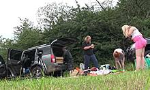 Redhead Flashes Ass in Miniskirt Outdoors During Lingerie Try-On