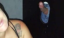 Husband films wife flashing and sucking cocks in gloryhole