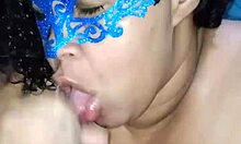 She drinks cum from dick after blowjob on saggy tits