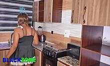 step mom fingering lover in kitchen close-up