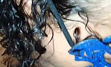 She drinks cum from dick after blowjob on saggy tits