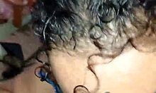 She drinks cum from dick after blowjob on saggy tits