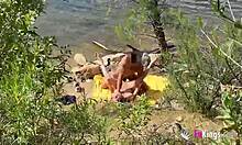 Noa Bends Over and Rides Her Date's Cock Outdoors by the Lake.