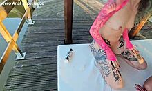 A guy with huge cock fucks three sluts near the lake