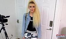 petite blonde hottie finger fucks pussy and sucks cock.