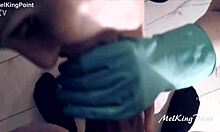Blonde MILF Blowjob With Plastic Gloves