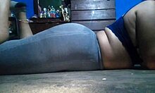 Curvy ebony brunette working out huge ass