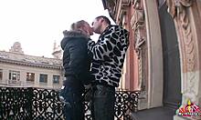 Russian teen blonde performs blowjob on her boyfriend