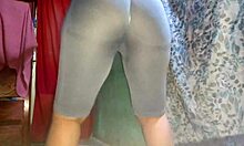 Curvy ebony brunette working out huge ass