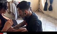 beautiful young babe with tattooed muscular guy in homemade couple scene