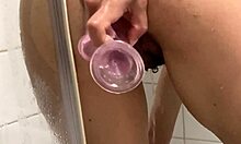 teen arab fucks herself in shower with huge dildo, cums during eid 😍