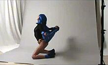 Amateur Teen Cosplays Raven In Outdoor Public Costume