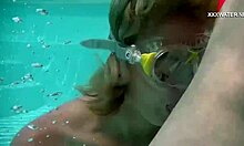 שפיכה מתפוצצת בכל מקום בבריכה ממציצות הפראיות של קרוז!