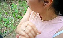 vlogger films risky blowjob with friend in park nature